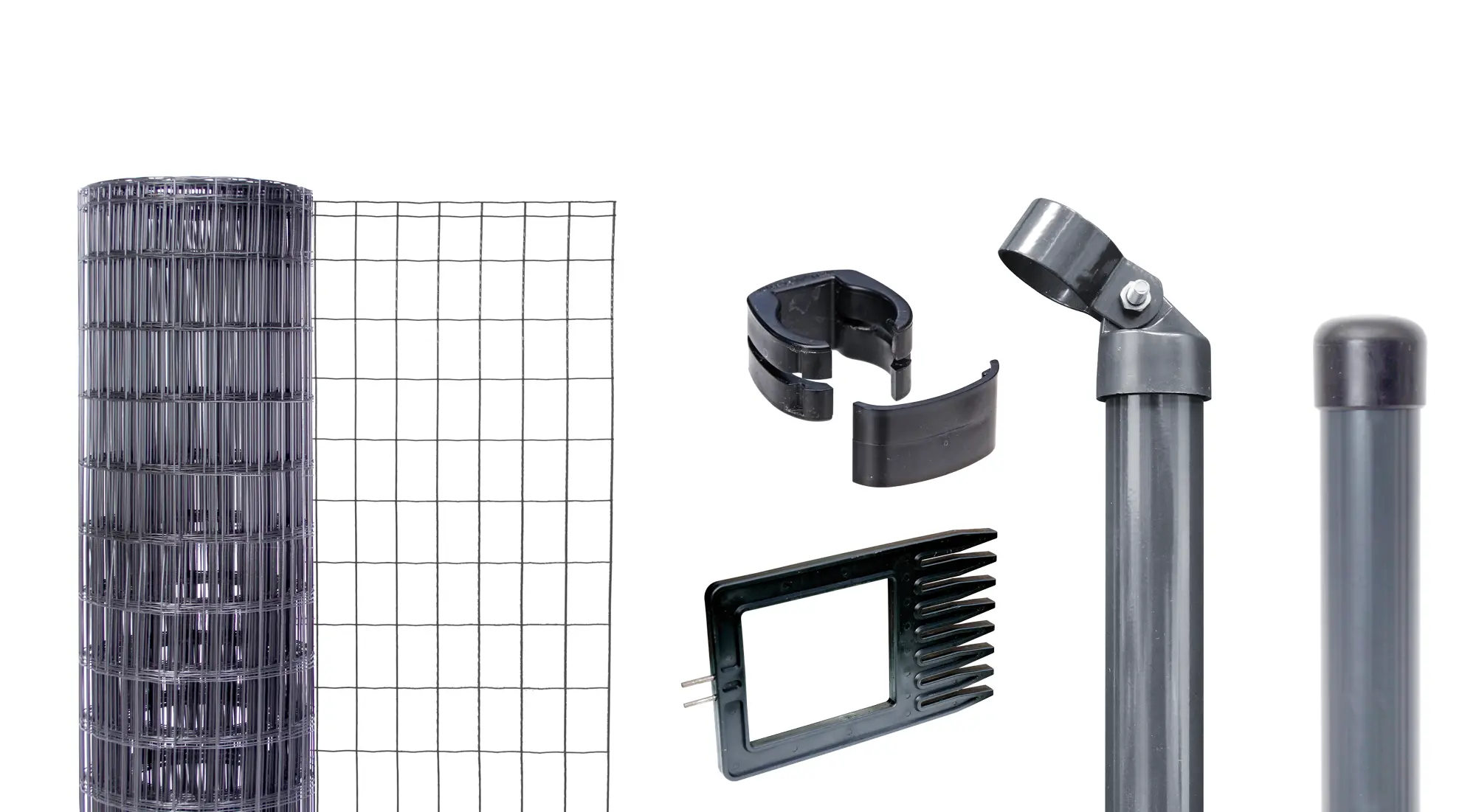 Geschweißte Gitterrollen Set Fix-Clip Pro® in Anthrazit, zum Einbetonieren, 100 cm hoch und 50 m lang.