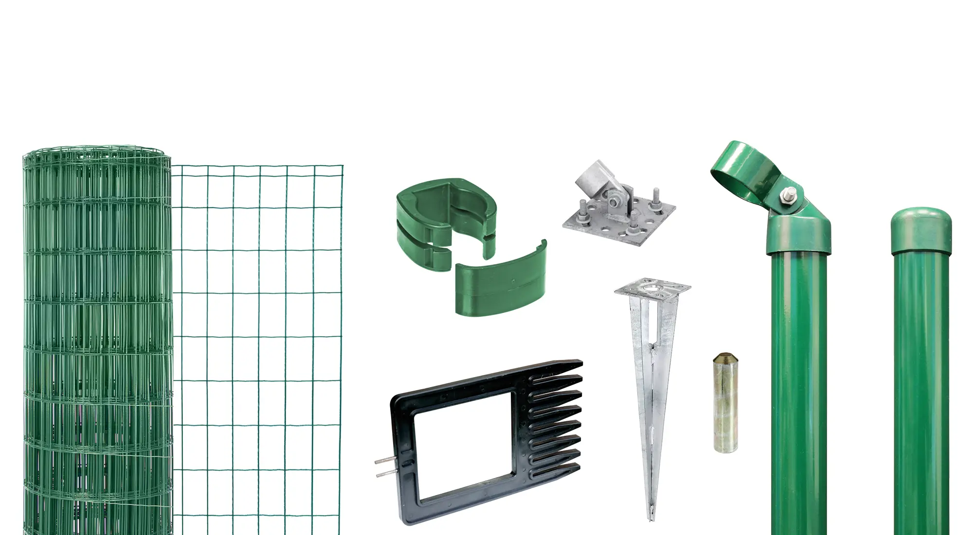 Geschweißte Gitterrollen Set Fix-Clip Pro® in Grün, mit Einschlagbodenhülse, 100 cm hoch und 50 m lang.